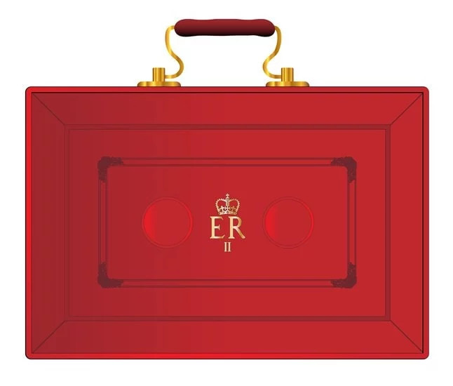 Red briefcase saying ER