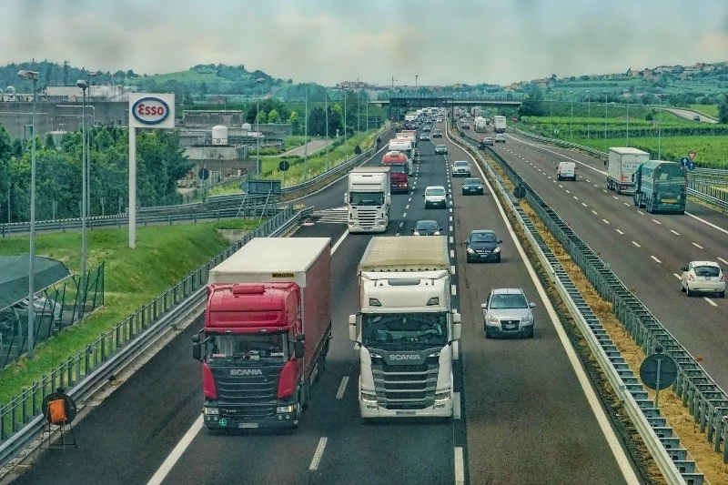 Lorries and cars on motorway