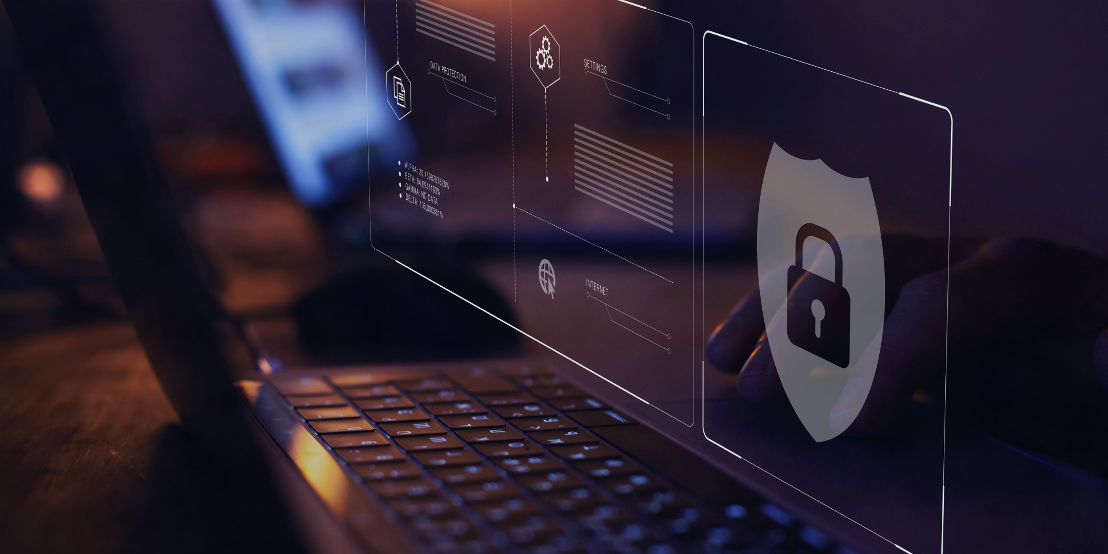 Laptop keyboard with data privacy padlock icon above