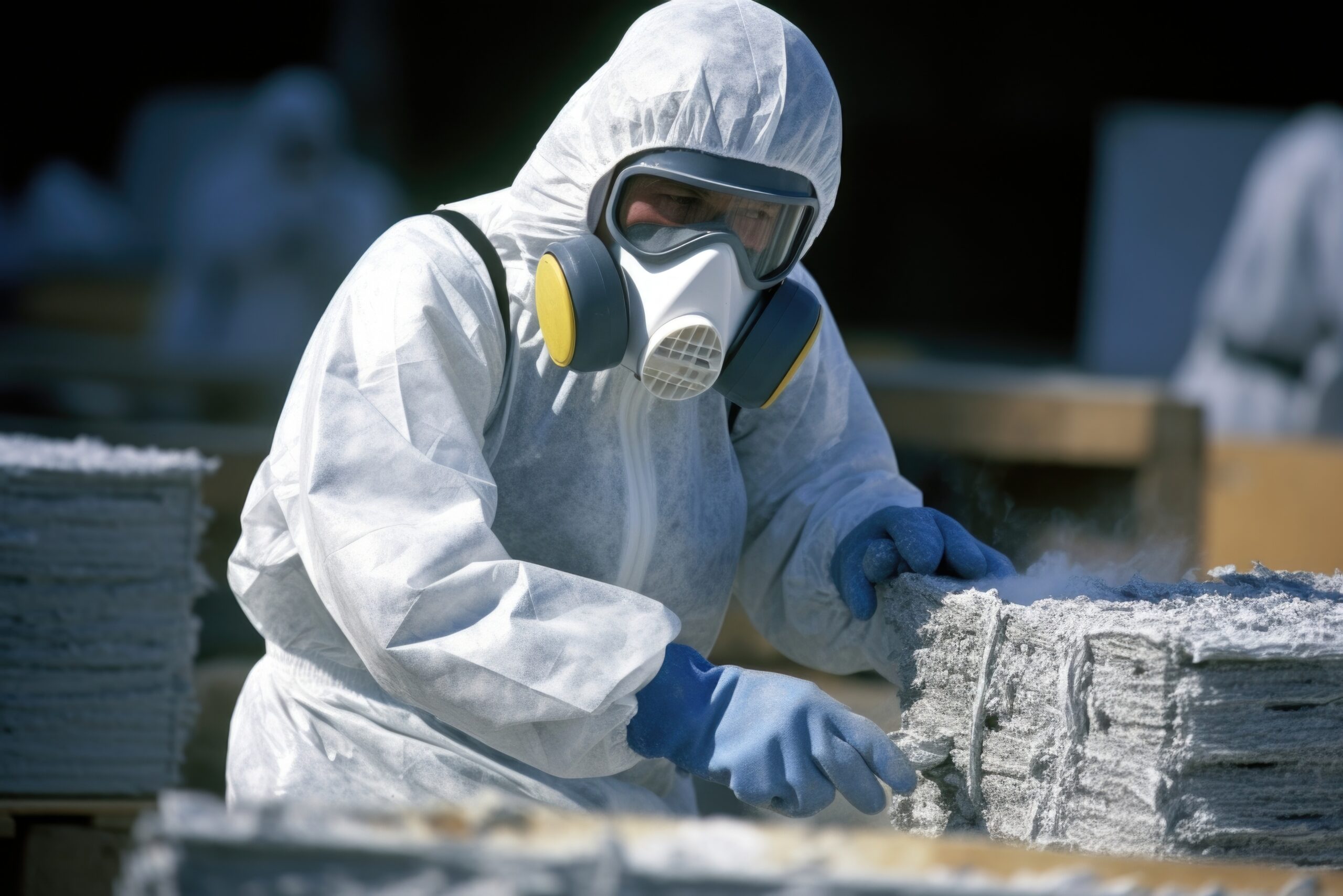 Man in hazmat suit handling mesothelioma