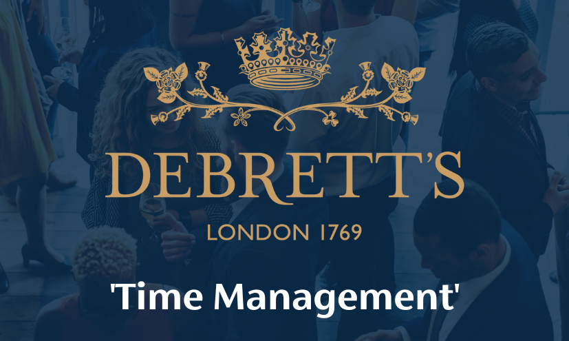 Debretts logo and time management webinar