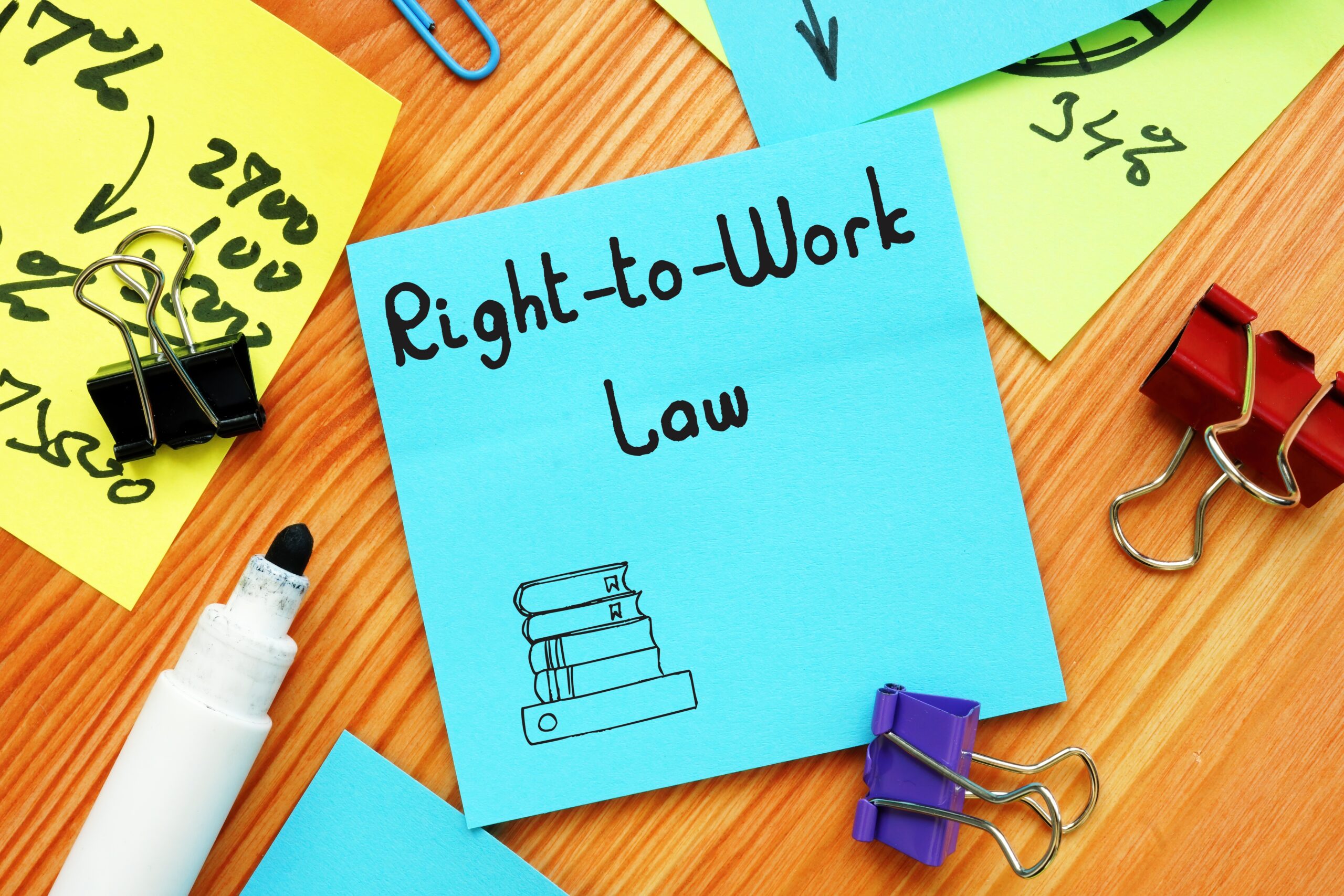Right to work law on post it note