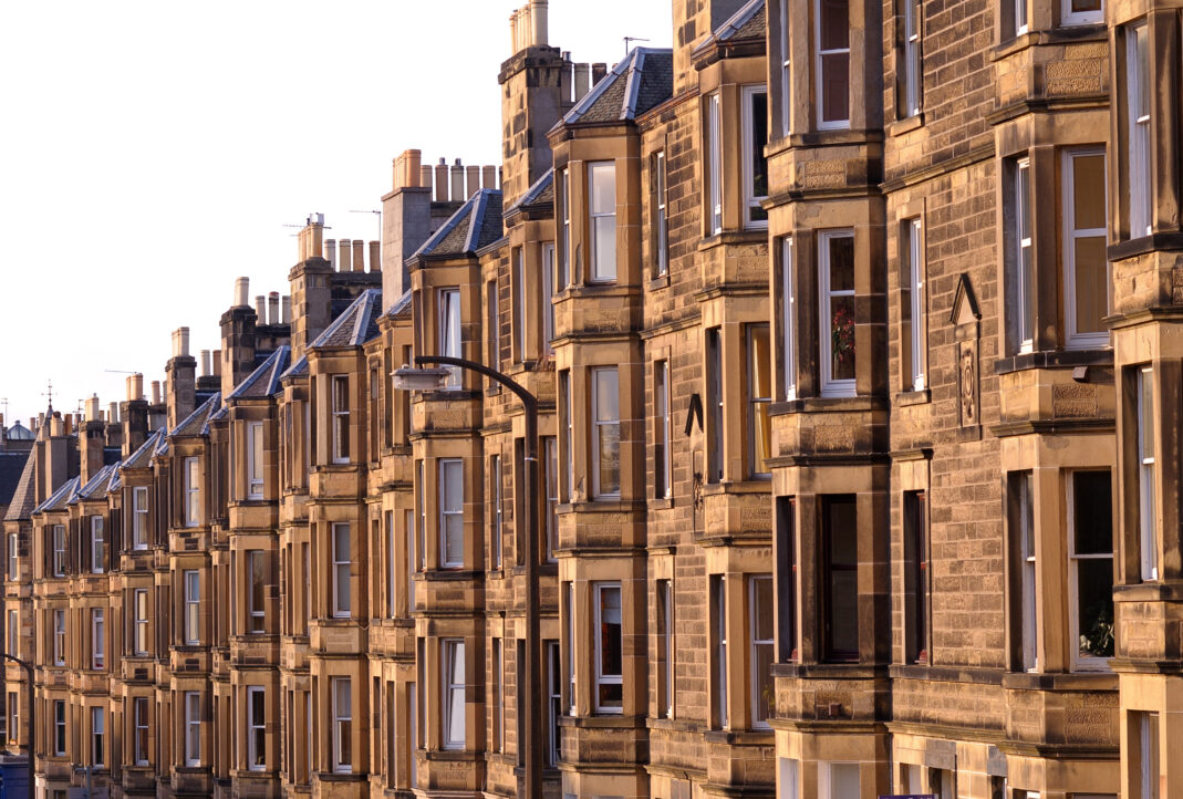 A row of Victorian sandstone flats in residential use in the UK