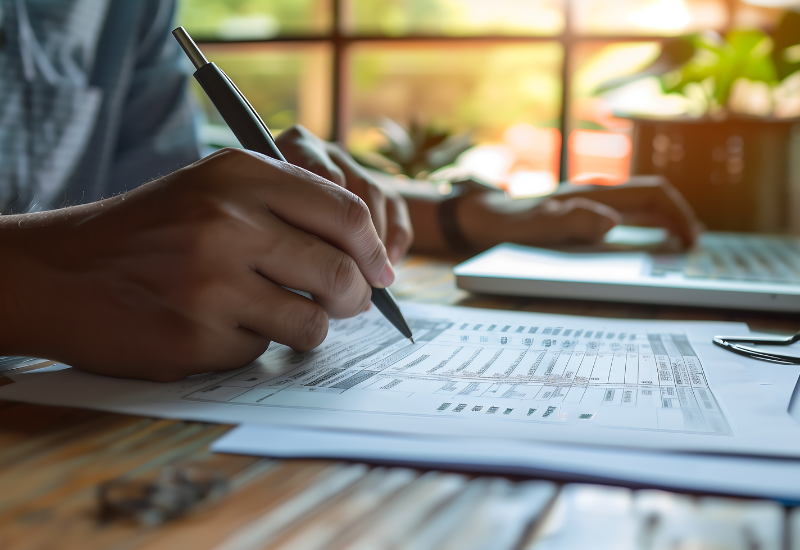 Man looking over Tax document