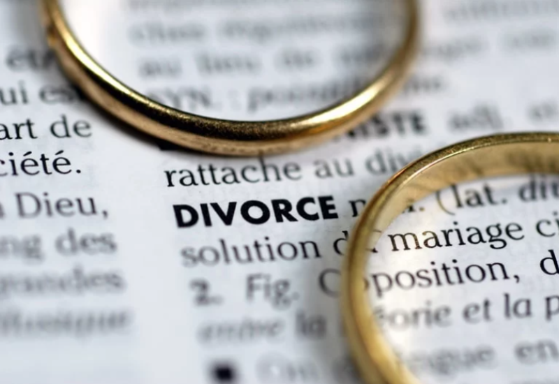 Divorce image with rings and document
