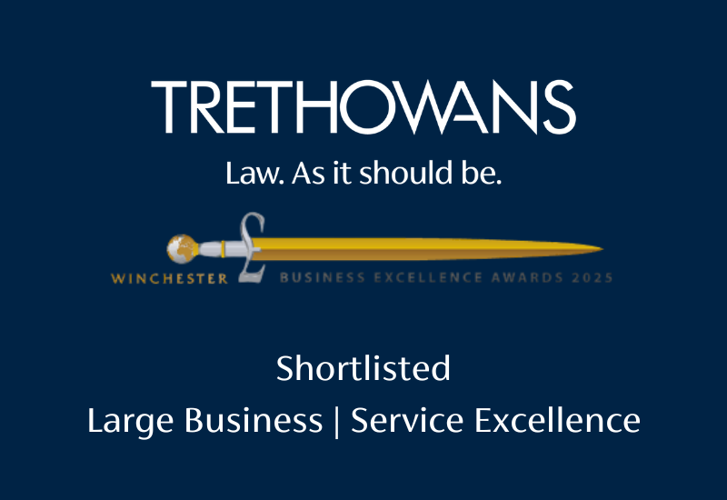 Trethowans logo with shortlisted for WInchester Business awards 2025